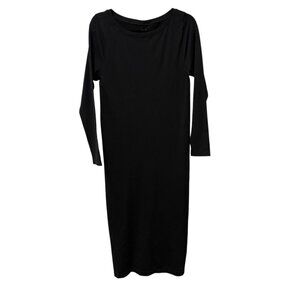 ISABEL MATERNITY MAXI DRESS LONG SLEEVE BLACK BACK SLIT SIZE L STRETCH MINIMAL